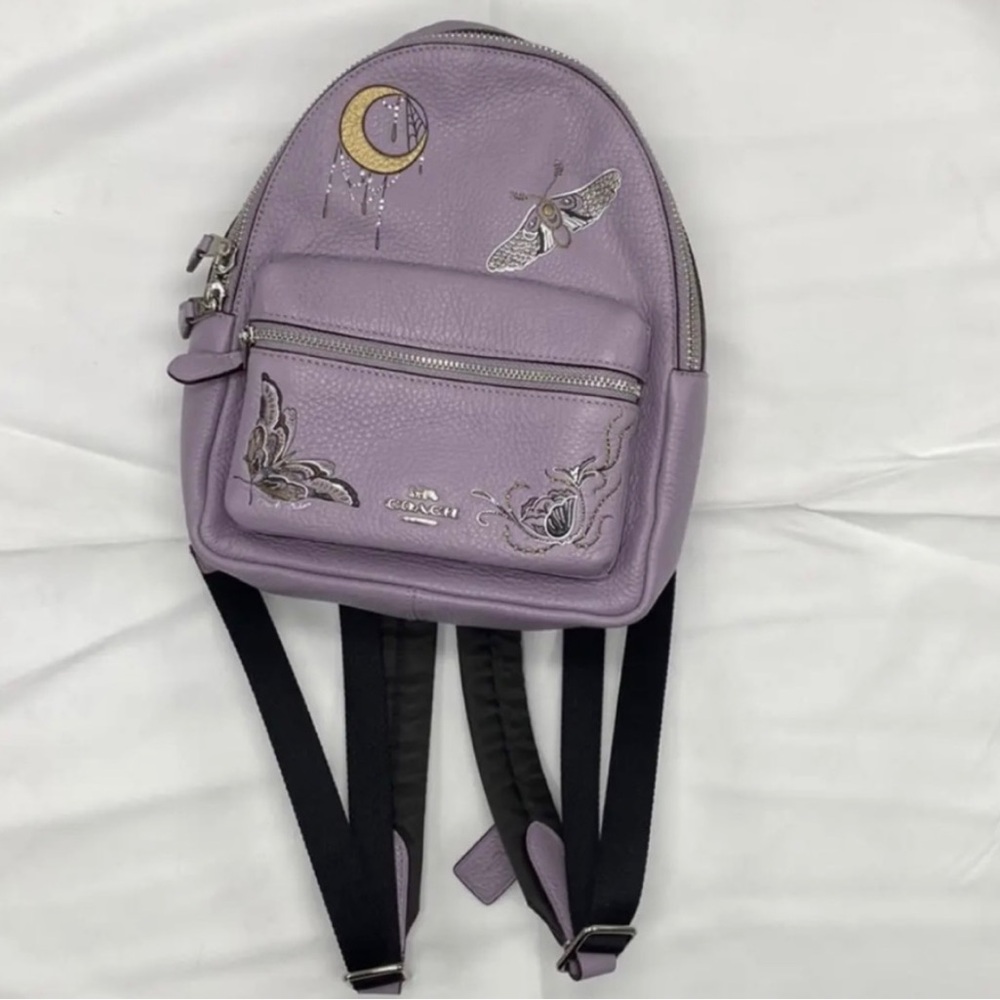 Coach Purple Backpack with Moon and Moth Design